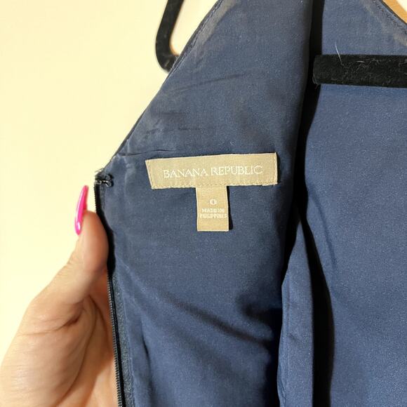 Banana Republic Dress Sheath Polka Dot 0 Navy Blue White Business Casual - Picture 6 of 15